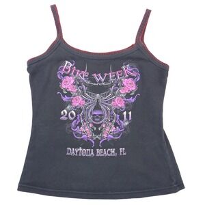 Biker Design Daytona Beach Bike Week 2011 Spider Skull Tank Top Womens Medium